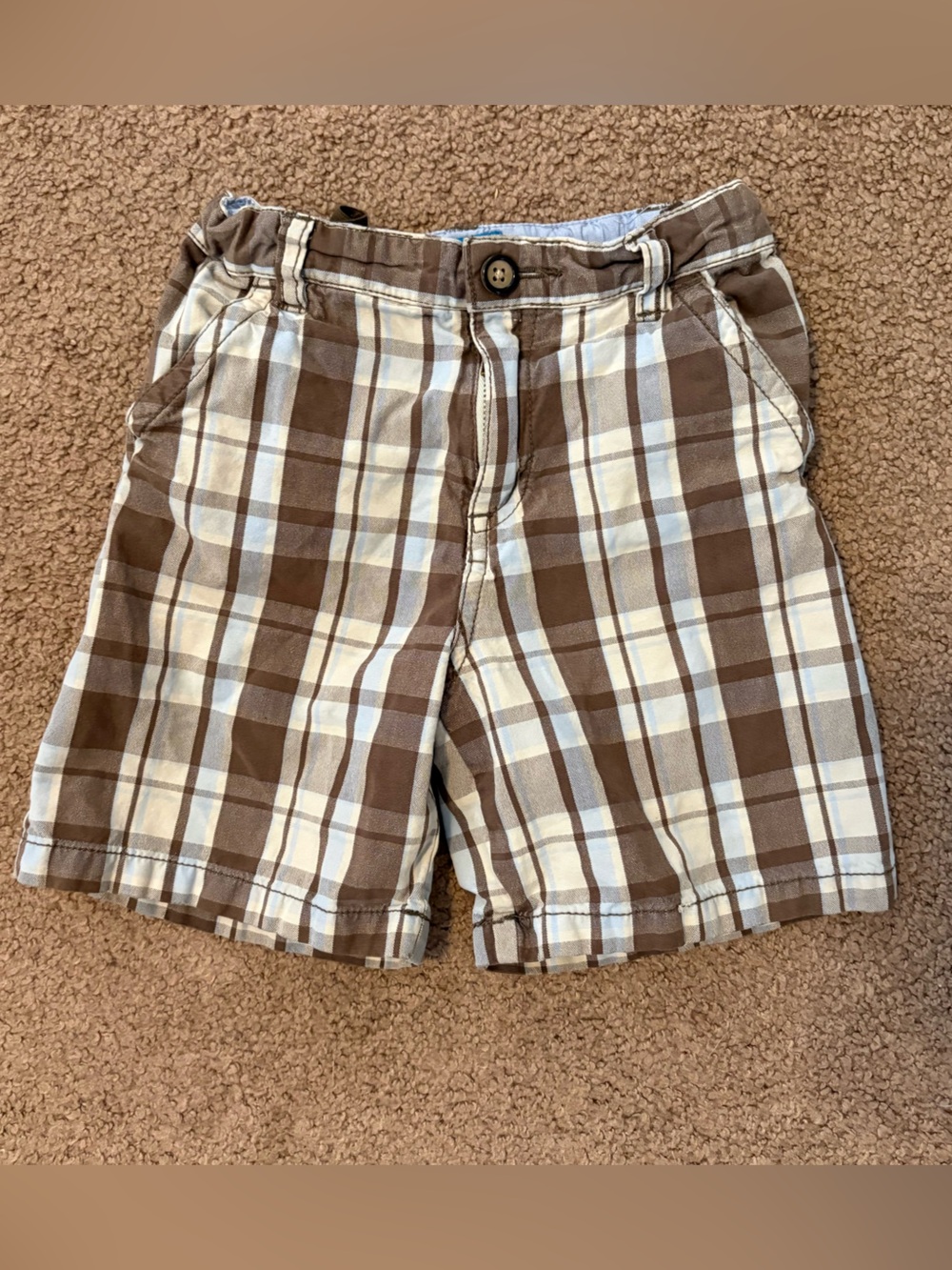 The Children’s Place Boys Brown & Blue Plaid Casual Shorts Adjustable Waist 24m